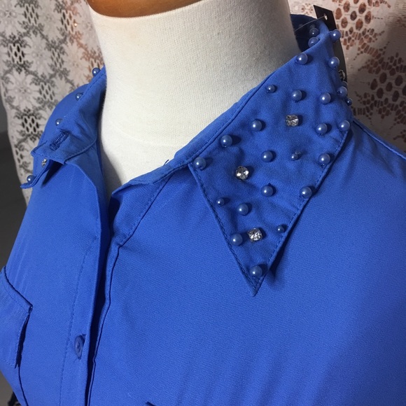 Blue modest studded collar dress - Picture 3 of 4